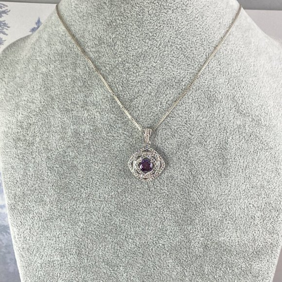 Amethyst & CZ 925 Solid Sterling Silver Pendant - Picture 2 of 7